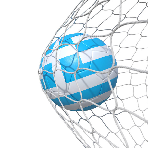 Greece Grecian Greek flag soccer ball inside the net, in a net. - Фото, зображення