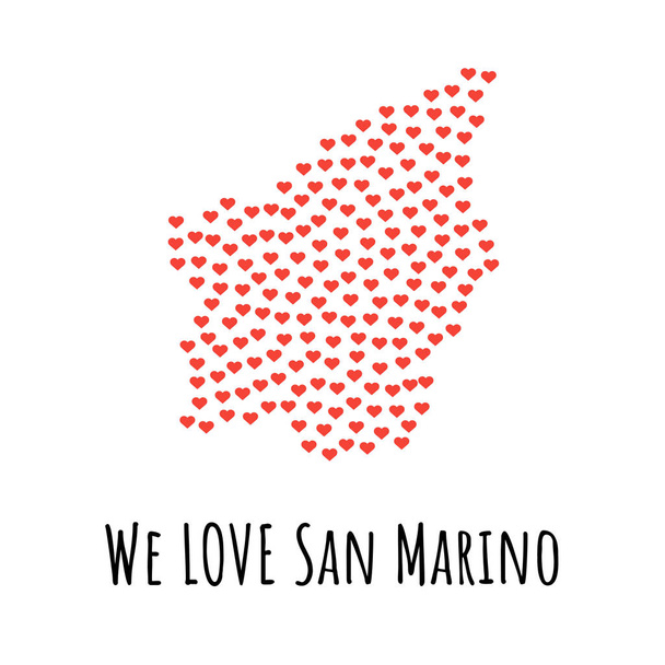 Карта Сан-Марино с красными сердцами - символ любви. абстрактный фон
 - Вектор,изображение