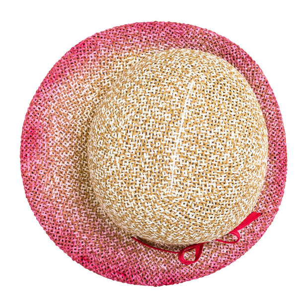 vista superior del sombrero de paja con ala estrecha rosa
 - Foto, imagen