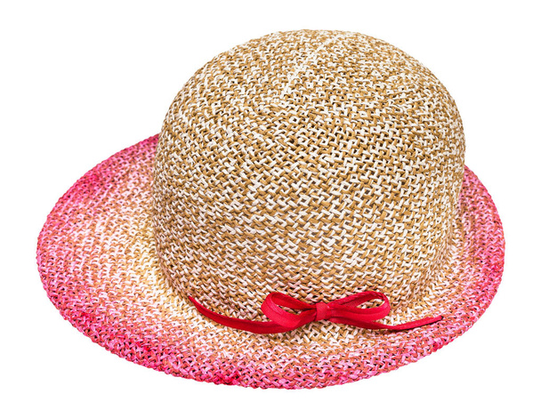 vista lateral del sombrero de paja con ala estrecha rosa
 - Foto, imagen