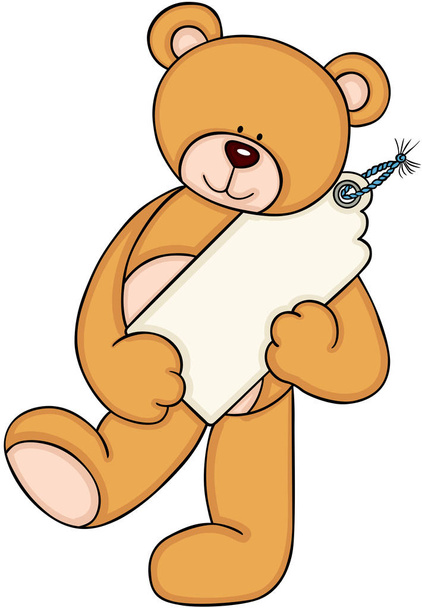 Teddybär mit leerem Etikett - Vektor, Bild