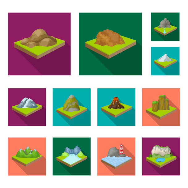 Mountains, massive flat icons in set collection for design. The surface of the earth vector isometric symbol stock web illustration. - Vetor, Imagem