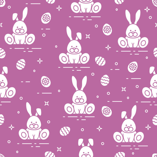 Pattern with Easter rabbits, decorated eggs. - Вектор, зображення