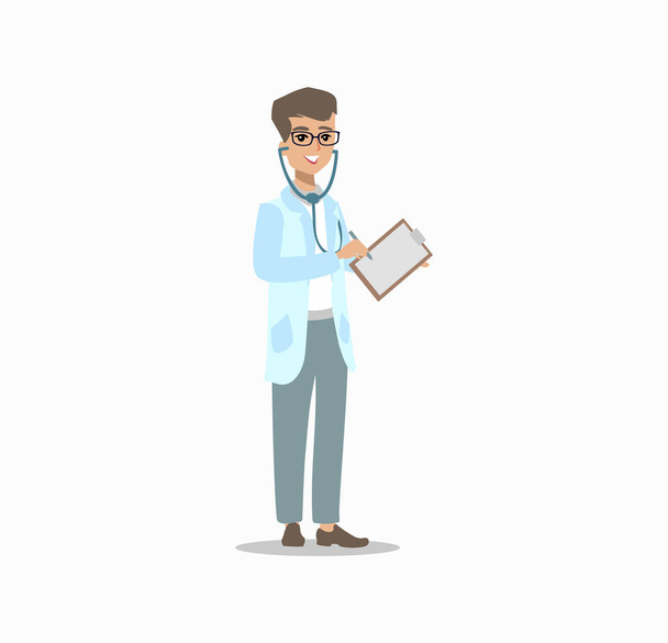 Attractive doctor. Funny character design. Cartoon illustration. Healthcare concept creator. male medic personage. - Vector, Image