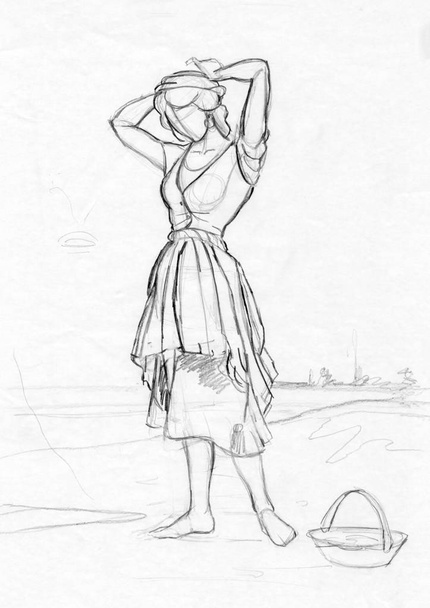 Hairstyle on the beach Drawings - Photo, Image