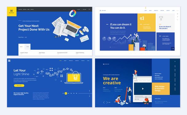 Set of creative website template designs. Vector illustration concepts for website and mobile website design and development, SEO, business apps, marketing, graphic design, social media apps, time and project management. Easy to edit and customize. - Vector, Image