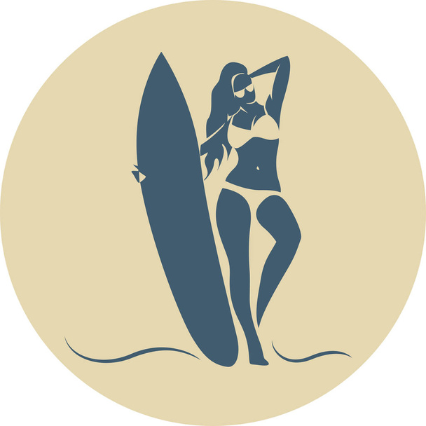 Módní Surfer dívka na pláži - Vektor, obrázek