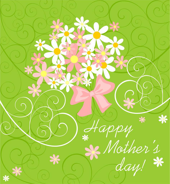 Green pastel card with pink and white daisy bouquet for mothers day greeting - Vecteur, image