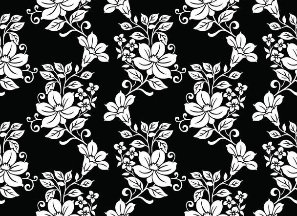 Patrón floral blanco y negro sin costuras - Vector, imagen