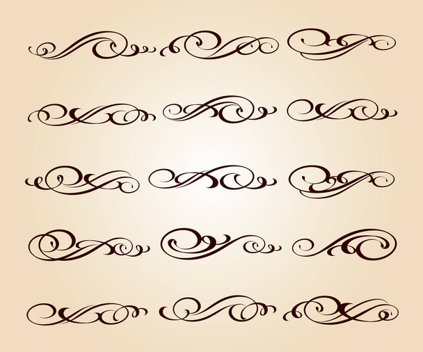 Set of decorative elements. Dividers.Vector illustration.Well built for easy editing.For calligraphy graphic design, postcard, menu, wedding invitation, romantic style. - Vector, Image