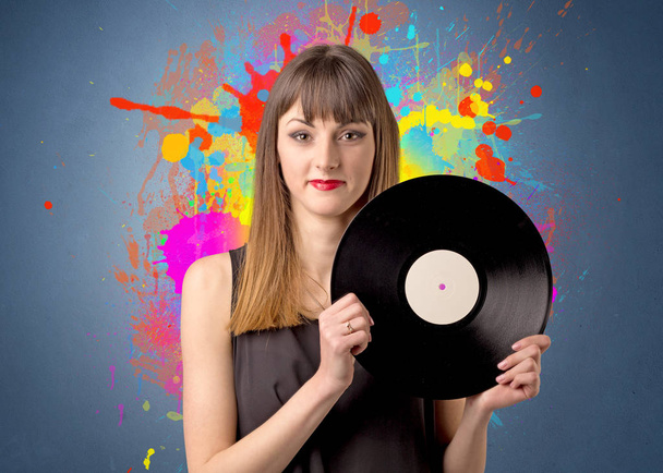 Lady holding vinyl record - Fotografie, Obrázek