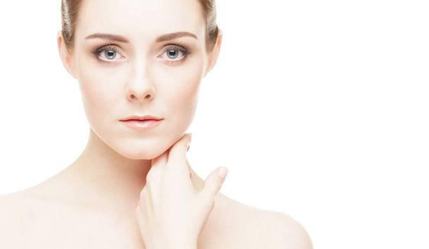 Human face isolated on white background. Spa portrait of beautiful, fresh and healthy woman. - 写真・画像
