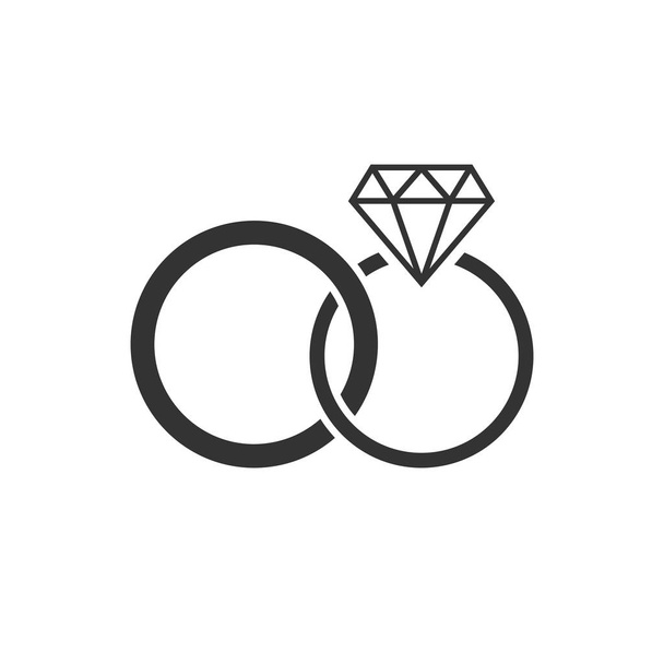 Anillo de compromiso con icono de vector de diamante en estilo plano. Boda
  - Vector, imagen