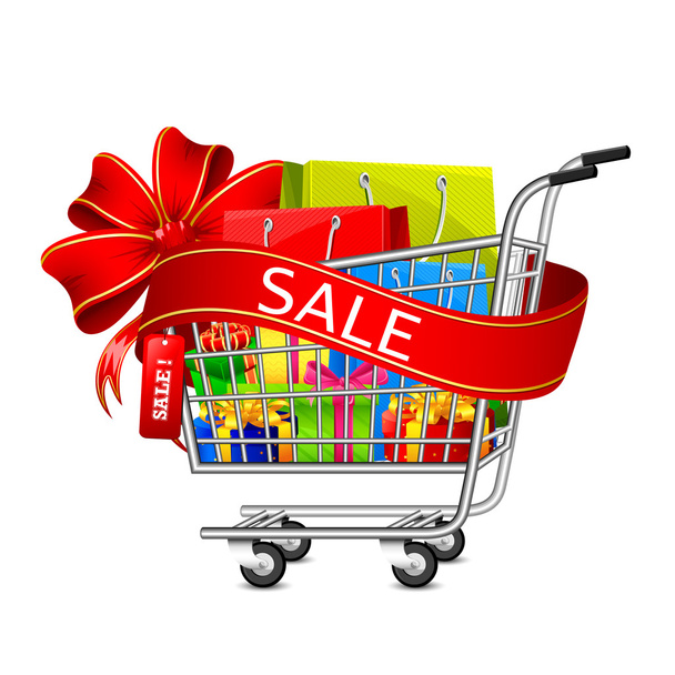 Sale Gift Box in Shopping Cart - Vektor, obrázek
