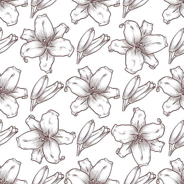 Vector lily seamless pattern of flowers - ベクター画像