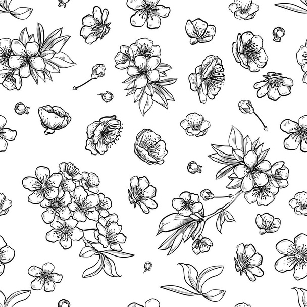 Vector sakura seamless pattern of flowers - Vektör, Görsel