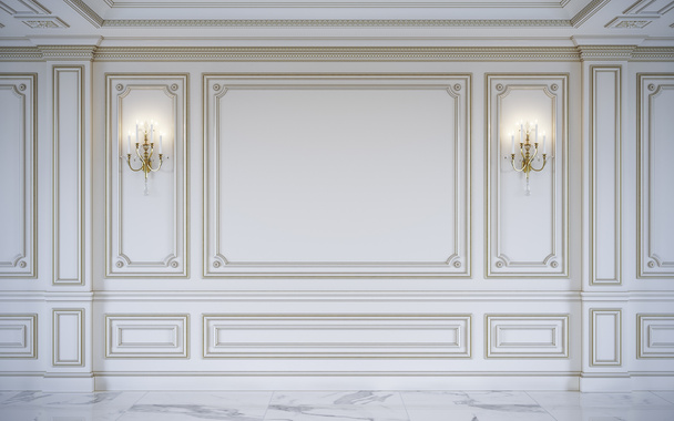 Paneles de pared blancos de estilo clásico con dorado. renderizado 3d
 - Foto, imagen