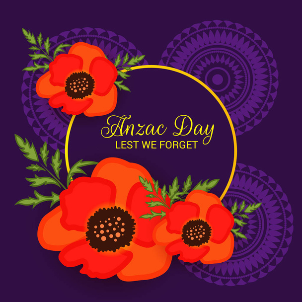 Vector illustration of a Background  with poppies and text Lest we forget. - Vector, imagen
