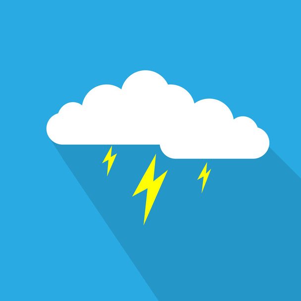 Cloud and lightnings flat design vector illustration on blue bac - Vector, Image