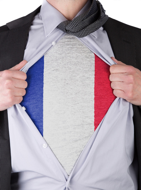 Homem de negócios com t-shirt bandeira francesa
 - Foto, Imagem