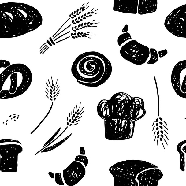 patrón de productos de panadería dibujados a mano.patrón de hornear dibujado a mano
 - Vector, imagen