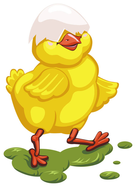 Nyomtatás. Vektoros illusztráció egy csirke. Karikatúra karakter sárga vidám csaj. Húsvéti illusztráció. - Vektor, kép