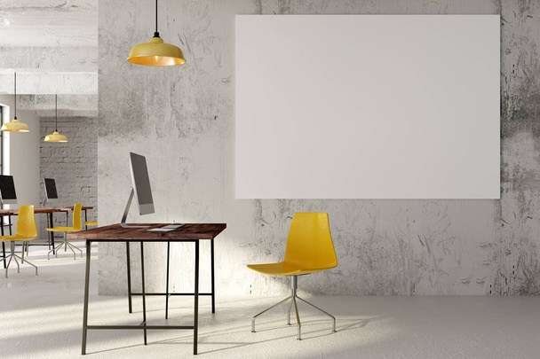 Coworking office with blank poster - Foto, Imagem