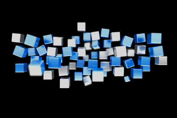 3d rendering blue and white cubes on black background - Fotoğraf, Görsel