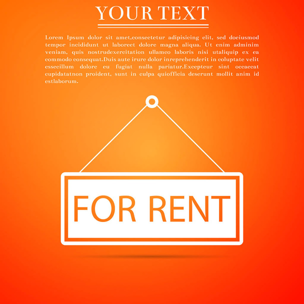 Hanging sign with text For rent icon isolated on orange background. Flat design. Vector Illustration - Vector, Image