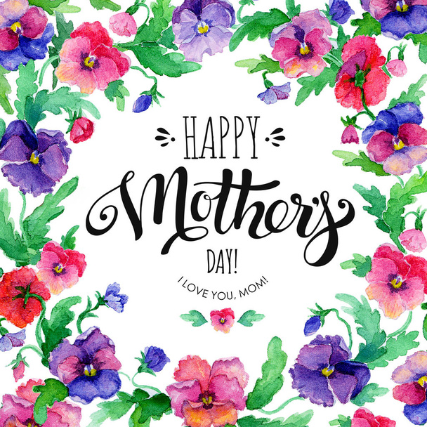 Happy Mothers Day banner with pansies - Foto, Bild