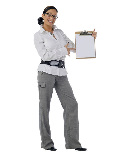 mujer de negocios señalando un portapapeles
 - Foto, Imagen