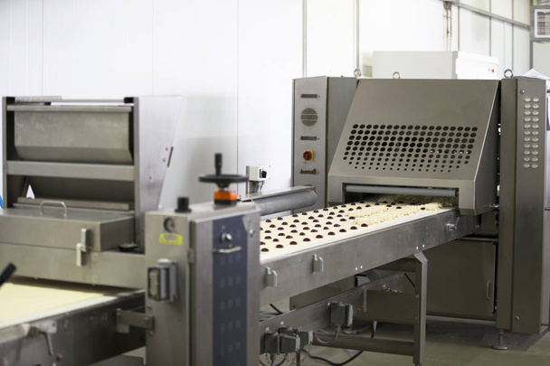 Línea industrial para hornear galletas. Producción profesional al por mayor de productos culinarios
 - Foto, Imagen