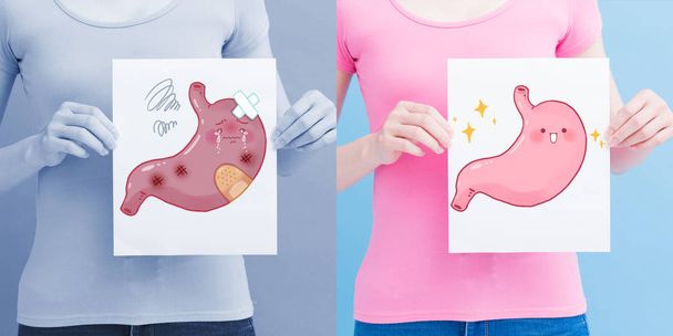 healthy and unhealthy  stomach  billboards.  health concept  - Fotó, kép