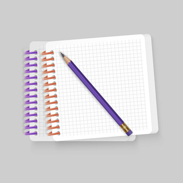 Puste spirala notatnik notebook z realistyczne ołówkiem na białym tle. Wyświetlić Mock na Twoje wpisy, eps 10 ilustracja wektorowa - Wektor, obraz