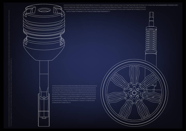поршень і колесо з амортизатором на синьому
 - Вектор, зображення