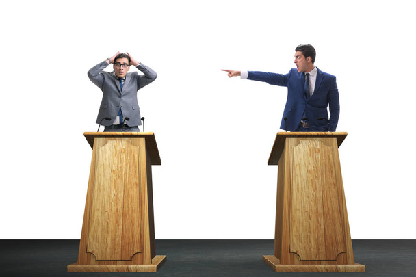 Dos hombres de negocios han acalorado la discusión en el panel de discusión - Foto, imagen
