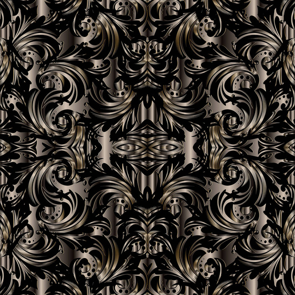 3D barokní vzor bezešvé. Vektor květinové tmavě texturou - Vektor, obrázek