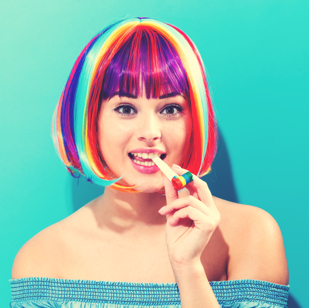 Beautiful woman in a colorful wig - Foto, Imagem