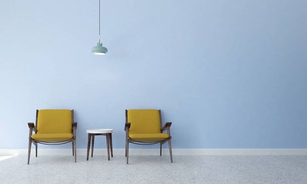 Het moderne minimale interieur van lounge en woonkamer en blauw muur textuur achtergrond  - Foto, afbeelding
