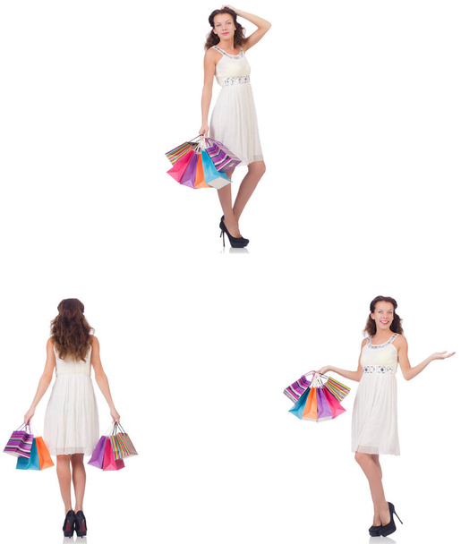 Set of woman with shopping bags on white - Foto, Imagen