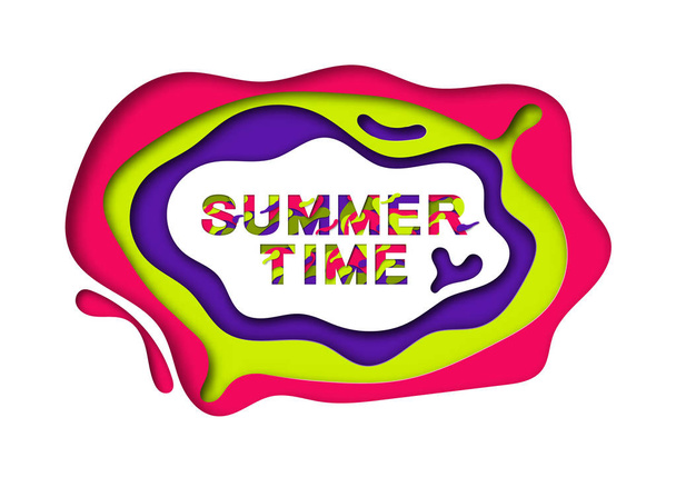 Summer typography design with abstract paper cut shapes. Vector illustration. Colorful carved abstract elements. Trendy summer colors 2018. - Vektör, Görsel