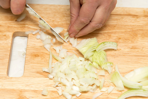 Cook chopped onion on the board - Φωτογραφία, εικόνα