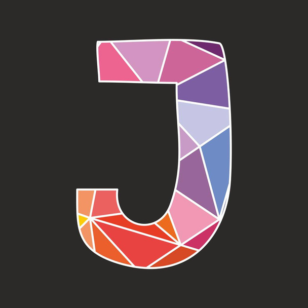 J low poly wrapping surface pastel colorful and white alphabet letter isolated on black background - Διάνυσμα, εικόνα