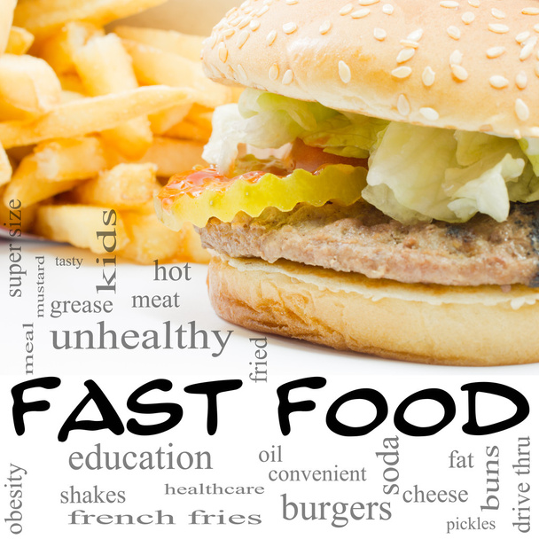 Hamburguesas y papas fritas Fast Food Word Cloud Concept
 - Foto, Imagen