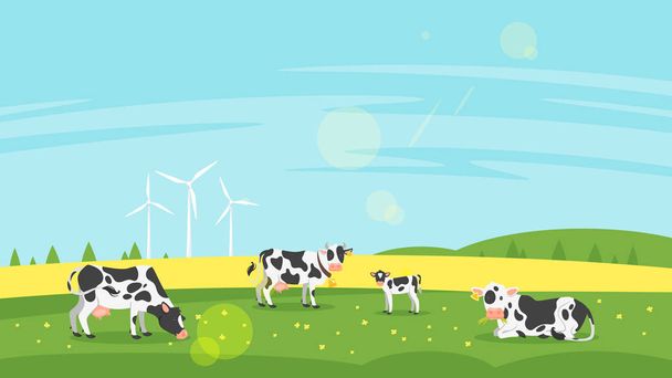 cows graze in a field - Vector, Image