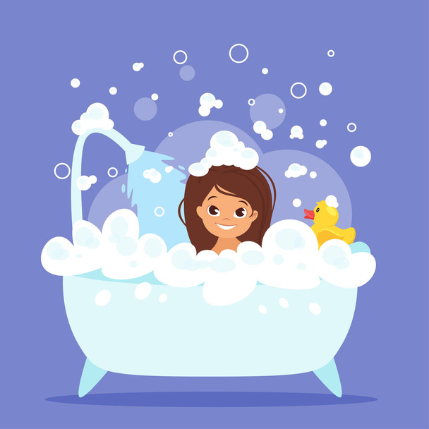 cute kid girl taking  bath - Vector, Image