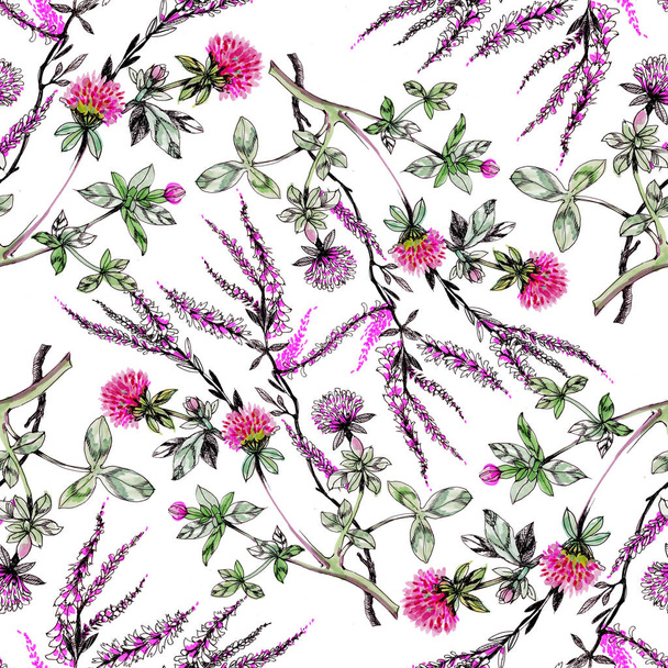 pattern with beautiful colorful wildflowers - Photo, Image