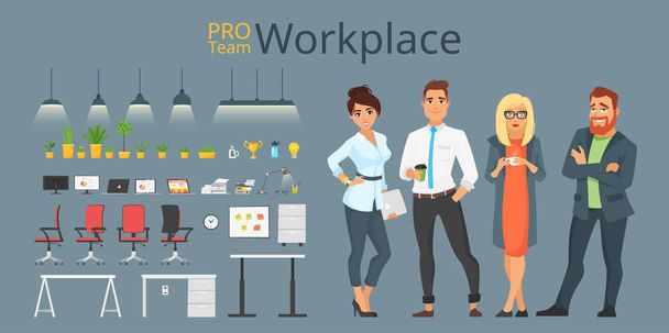 workplace elements and characters - Vector, Image