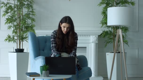 Elegant woman working on laptop pc and blogging - Video, Çekim