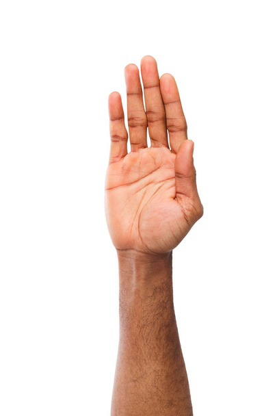 Man holding palm open isolated on white - Φωτογραφία, εικόνα